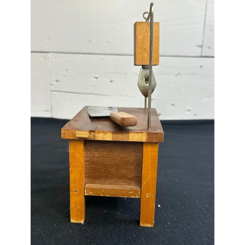 Vintage Wooden Butcher Block Coaster Set with Mini Cleaver and Bottle Opener